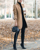 Damen nan eleganter knielanger Wollmix Mantel mit Stehkragen Drune in Khaki