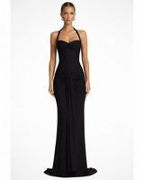 Céline | Damen Neckholder Maxikleid Raffung Hochzeitsgast – Halter Maxi 2026 in Schwarz