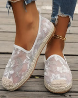 Nyssa | Lässige Espadrilles Spitze Mesh Slip-On flach in Weiß