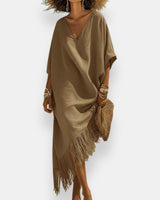 Taciana – Kaftan Kleid Mit Fransen in Braun