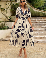 Josette - Midi Kleid Mit Blumenmuster in Beige