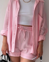 VICTORIA | ZWEITEILIGES HEMD-SHORTS-SET in Rose
