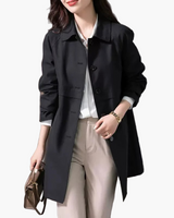Jana | Damen Winter Button-Up Mantel im klassischen Stil in Schwarz