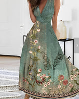 Kathryn - Stilvolles Maxikleid mit Blumenmuster für Damen in Grün