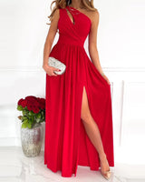 Iredessa | Elegantes Abendkleid mit einer Schulter und Schlitz in Rot