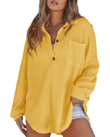 KATHRYN™ – Luftige V-Ausschnitt Knopf-Bluse in Gelb
