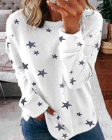 Damen nan locker geschnittenes Sternen-Print Sweatshirt mit Rundhalsausschnitt, verlängertem Rücken und seitlichen Schlitzen Drune in Weiß
