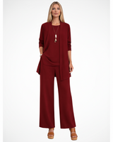 Wanda | Damen Elegantes 3-Teiliges Kleiderset – Koordiniertes Kleid Set Formal 2026 in Weinrot