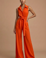 Grace | Kragen Weites Bein Jumpsuit in Orange