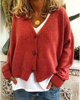 Strickjacke für Damen, Dicker Strick und lässiger Schnitt - Elvarine in Orangerot