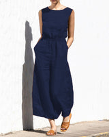 Gerader Jumpsuit mit Falten am Revers ohne Gürtel - Nora in Marineblau