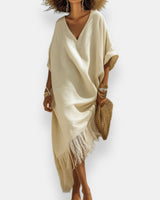 Taciana – Kaftan Kleid Mit Fransen in Aprikose