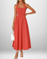 Joanna - Stilvolles Neckholder-Midikleid in Rot