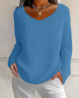 Bernice - Langärmliges Shirt Mit V-Ausschnitt Und Waffelmuster in Blau