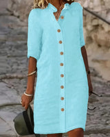 Keiniza – Kurzarm-Hemd Kleid in Blau