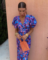 Farbenfrohes Damenkleid mit Plisseeärmeln & Komfortschnitt – Noelia in Lila