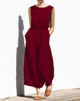 Gerader Jumpsuit mit Falten am Revers ohne Gürtel - Nora in Weinrot