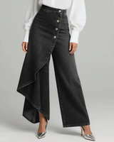 Mevaya - Softtouch-Jeans mit Wickelfront in Schwarz
