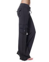 Damen nan lässige Low-Rise Cargo-Loungehose mit weitem Bein, breitem Komfortbund und dekorativen Klappentaschen Drune in Schwarz