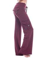 Damen nan lässige Low-Rise Cargo-Loungehose mit weitem Bein, breitem Komfortbund und dekorativen Klappentaschen Drune in Weinrot