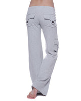 Damen nan lässige Low-Rise Cargo-Loungehose mit weitem Bein, breitem Komfortbund und dekorativen Klappentaschen Drune in Grau