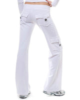 Damen nan lässige Low-Rise Cargo-Loungehose mit weitem Bein, breitem Komfortbund und dekorativen Klappentaschen Drune in Weiß