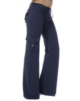 Damen nan lässige Low-Rise Cargo-Loungehose mit weitem Bein, breitem Komfortbund und dekorativen Klappentaschen Drune in Blau