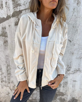 Ella | Damen Cord-Kapuzenjacke – Corduroy Hoodie Jacke in Weiß