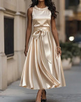 Sabine - Elegantes Midikleid mit Schleife in Gold