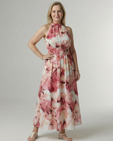 Sylin | Gathered Halter Midi Kleid in Rosa