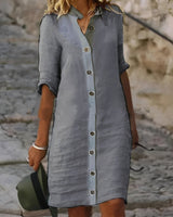 Paula - Lässiges Hemdkleid mit halben Ärmeln für Damen in Grau