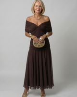 Calen | Off-Shoulder Midi-Kleid in Braun
