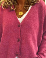 Birgit | Damen Freizeit-Strickjacke mit V-Ausschnitt und Knöpfen in Rosa