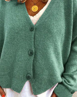 Birgit | Damen Freizeit-Strickjacke mit V-Ausschnitt und Knöpfen in Grün
