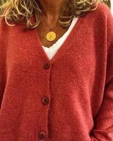 Birgit | Damen Freizeit-Strickjacke mit V-Ausschnitt und Knöpfen in Mandarine-Orange