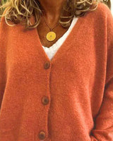 Birgit | Damen Freizeit-Strickjacke mit V-Ausschnitt und Knöpfen in Orange