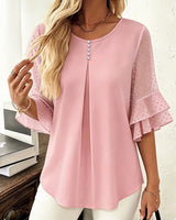 Hurley – Bluse Mit Rundhalsausschnitt Und Transparenten Rüschenärmeln in Rosa