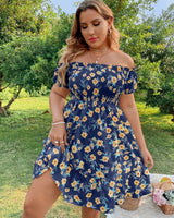 Kleid | mit Blumenmuster, Rüschen und Volants in Marineblau
