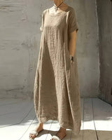 Anuradhi - Lässiges Langes Kleid Mit Weiten Ärmeln in Khaki