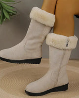 Neah - Warmer Langer Stiefel Mit Reißverschluss in Beige