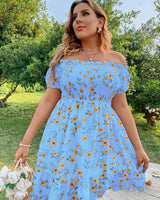 Kleid | mit Blumenmuster, Rüschen und Volants in Babyblau