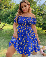 Kleid | mit Blumenmuster, Rüschen und Volants in Königsblau