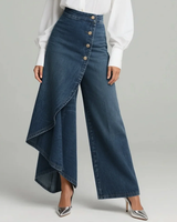 Elpida – Jeans Mit Wickeloverlay, Knopfleiste Vorne Und Weitem Bein in Dunkelblau