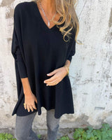 Annika | Damen Pullover mit Lockerer Passform und V-Ausschnitt in Schwarz
