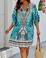 Weinlese | inspiriertes Kleid mit Zufallsmuster in Blau