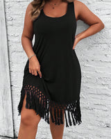 Ärmelloses | Strickkleid mit blauer Quastendekoration in Schwarz