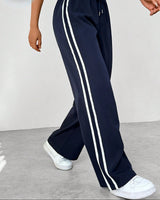 Damen Weite Beine Verstellbare Stoffhose in Blau