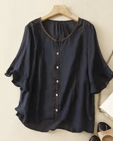 Fiona | Rüschenärmel Gemustert Bluse in Marineblau