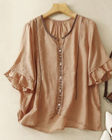 Fiona | Rüschenärmel Gemustert Bluse in Braun