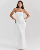 Sabrina | Damen Trägerloses Korsett Maxikleid Satin – Satin Korsett Maxi 2026 in Elfenbein